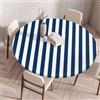 Morbuy Tovaglia Rotonda con Bordo Elastico, Tovaglia per Tavolo Rotondo Antimacchia Impermeabile Stile Righe Copritavolo Copri Tavolo per Feste Cucina Soggiorno (Blu navy,Diametro 110cm)