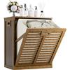 HITNET Mobile Bagno con Portabiancheria, Mobiletto Bagno Salvaspazio da Terra in Bambù con Portabiancheria, Sacco Interno Rimovibile con Maniglie per Lavanderia e Camera da Letto, Noce
