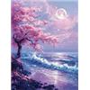 Hjjdiyes Diamond Painting Fiore di ciliegio Mare - Kit fai da te per adulti e principianti, set di pittura con diamanti 5D per regali, relax e decorazione da parete, 30 x 40 cm