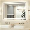 Keonjinn Specchio da bagno 120 x 80 cm con luci a LED, specchio cosmetico antinebbia posteriore e frontale illuminato a 3 colori, dimmerabile, da parete, rettangolare