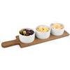 BAKAJI Vassoio da Portata in Legno 3 Ciotoline in Ceramica per Aperitivo, Tagliere da Tavola con Ciotole Ideale per Salumi, Olive, Bar, Ristoranti, Casa, Accessori Organizzazione Tavola 36.5 x 10 cm