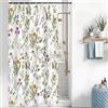 Uiiooazy Tenda Doccia Antimuffa, Tenda da Doccia 120x200cm Foglie Verde Fiori Rossi Rosa Floreale Rustico Tende da Bagno Tessuto Lavabile Impermeabile Poliestere Tende per Vasca da Bagno con 8 Anelli