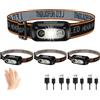 LIAISIMI Lampada Frontale LED, Torcia Frontale LED Ricaricabile, Lampada Frontale LED Ricaricabile USB C Potente con 3 Modalità, Con Sensore di gesto, adatta per Campeggio,Pesca,Trekking (4 Pezzi)