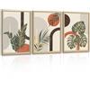 FajerminArt 3Pcs Quadri Moderni Boho Beige Botanico Foglie Stampa su Tela Con Cornice AMetà Secolo Linees Geometrico Stampe Da Parete Nordico Minimalista Quadro Decorazioni per Soggiorno Camera da letto 30x40cmx3