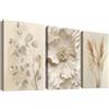 HALFLEMART 3Pcs Stampa su tela Con Cornice Fiore Beige erba Pampa Pittura Crema di Foglie di Eucalipto Quadri su tela Minimalist Floral Quadri Moderni Camera da Letto Soggiorno Stampe da Parete 30x40cm x3pcs