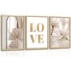 FajerminArt 3 Pcs Quadri Moderni Boho Beige Bianco Love Magnolia Stampa su Tela Con Cornice, Quadro Nordico Fiori Stampe Da Parete Minimalismo Pianta Pittura Decorazioni Per Soggiorno Camera da letto 40x60cmx3