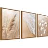 HALFLEMART 3Pcs Stampa su Tela Con Cornice Boho Beige Mare Spiaggia Pittura Quadri su Tela Poster da Parete Canna della Pampa Dente di Leone Quadri Moderni Soggiorno Camera da Letto Stampe da Parete 30x40cm x3