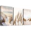 HALFLEMART 3Pcs Stampa su tela Con Cornice Natura Spiaggia Paesaggio Marino Pittura Canna della Pampa Tramonto Quadri su tela Quadri Moderni Soggiorno Camera da Letto Corridoio Stampe da Parete 30x40cm x3