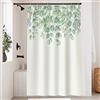 Uiiooazy Tenda Doccia Antimuffa, Tenda da Doccia 120x180cm Verde Salvia Eucalipto Foglie Verdi Motivo Tende da Bagno Tessuto Lavabile Impermeabile Poliestere Tende per Vasca da Bagno con 8 Anelli