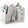 HKeeper Organizer da scrivania classico in plastica bianca, 2 supporti per libri con 3 cassetti e 1 portapenne