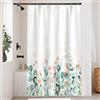 Uiiooazy Tenda Doccia Antimuffa, Tenda da Doccia 120x200cm Eucalipto Foglie Verde Fiori Rosa Acqua Tende da Bagno Tessuto Lavabile Impermeabile Poliestere Tende per Vasca da Bagno con 8 Anelli