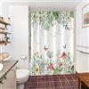Uiiooazy Tenda Doccia Antimuffa, Tenda Doccia 150x180cm Tropicale Boho Feuilles Verde Eucalipto Fiori Fungo Giungla Tende da Bagno Tessuto Lavabile Impermeabile Tende per Vasca da Bagno con 10 Anelli