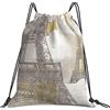 Generic Poliestere Borsa Coulisse Grey And Beige Modern Vintage Eiffel Tower Sacchetto Sportivo Fashion Zaino Sportivo per Donna Uomo All'Aperto 36X42Cm