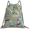 Generic Personalizzato Borsa Coulisse Border Terrier Flowers Dog Breed Borsa Palestra Scuola Fashion Zainetto per All'Aperto Donna Viaggi 36X42Cm