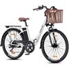 Qekud Bicicletta elettrica da 26 pollici, 26 M208, con batteria da 36 V 12 Ah, 7 marce, motore da 250 W, portata da 100 km a 25 km/h, bicicletta elettrica (26 bianco con cestino)