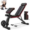 FAMPLY Panca per pesi pieghevole e regolabile, capacità di 400 kg, 12 in 1, multifunzione, con allungatore per gambe e cuscino curl, panca da allenamento per la palestra a casa e allenamento di tutto il