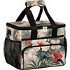 Helhappy Grande borsa termica da campeggio per picnic, vegetazione tropicale estiva foglie di ibisco fiori retrò pieghevole portatile da viaggio borsa per il pranzo e scatola per il pranzo per uomini e donne