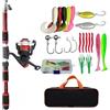 ZythrXLate Canna da Pesca Fibra di Carbonio Set di canne da pesca Kit completi con canna telescopica e mulinello spinning Ganci for esche aste viaggio per Pesca Mare Fiume