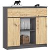 AKORD Cassettiera K100 con 2 Ante e 3 Cassetti 1 Scaffale | Mobiletti Ingresso Bagno | Armadio Cameretta | Comodino | Design moderno | 35x98x101 cm | Grigio Grafite & Quercia Artisan