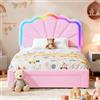 XMETPR Struttura letto 90x200cm con LED, velluto Teddy, rosa | USB/Type-C, interfaccia di ricarica, testiera regolabile, doghe in legno, cassetto portaoggetti, letto imbottito