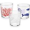 KORAT - Set 3 Bicchieri Decorativi Tema Mare In Vetro Trasparente 360 ml, Design Marino Con Pesci Corallo Stella Marina, Lavabili In Lavastoviglie, Per Acqua Bibite Aperitivi
