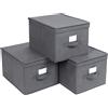 SONGMICS - Set di 3 scatole portaoggetti pieghevoli con coperchio, cubo in tessuto intrecciato con porta etichetta, cestino, organizer, scatola, 40 x 30 x 25 cm, grigio/nero