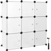 SONGMICS Scaffale Modulare, Armadio Modulare a 9 Cubi, Scaffale in Plastica con Ante, per Sneakers, Vestiti, Libri, Facile da Montare, Bianco/Nero e Bianco