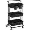 SONGMICS Carrello con Ruote, Carrello Portaoggetti a 3 Ripiani, con Maniglia, 2 Piccoli Organizer, Struttura in Acciaio, Cestini in Plastica, per Camera da Letto, Bagno, Lavanderia, Nero/Bianco