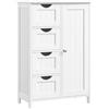 VASAGLE Mobile da Bagno, Mobiletto Stretto per Bagno, Comò da Bagno, Cassettiera con 4 Cassetti, Armadio con Anta, Ripiano Regolabile, 30 x 55 x 82 cm, Bianco/Grigio Scuro/Grigio Pallido