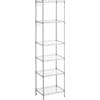 SONGMICS Scaffale in metallo a 6 livelli, scaffale in rete con ripiani regolabili, pannelli in PP, 8 ganci, carico massimo 120 kg, per soggiorno, garage, argento/nero