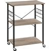 VASAGLE Scaffale da Cucina con Ruote, Carrello da Servizio a 3 Ripiani, Scaffale per Microonde, Forno, Tostapane, Struttura in Metallo con 6 Ganci, Stile Industriale, Grigio e Nero/Marrone Rustico +