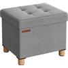 SONGMICS Pouf contenitore, baule portaoggetti pieghevole, 32 x 40 cm, poggiapiedi, panca con contenitore, supporta fino a 300 kg, per soggiorno, dormitorio, grigio tortora/bianco crema