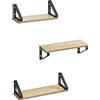 VASAGLE Mensole da Parete, Mensole Sospese, Set di 3, 2 Modalità di Montaggio, Mensole Decorative, per Soggiorno, Bagno, Cucina, Rovere e Nero/Marrone Rustico e Nero/Bianco e Nero/Grigio e Nero/Nero