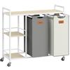 VASAGLE Cesto per la Biancheria Sporca, 2 Scomparti, Cesto per la Biancheria Sporca 100 L, con Ruote e Ripiani, Sacco per la Biancheria, con Tasche Rimovibili, 6 Etichette, Beige Naturale, Grigio