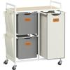 VASAGLE Cesto per la Biancheria Sporca, 3 Scomparti, Cesto per la Biancheria Sporca 100 L/150 L, con Ruote e Ripiano, Sacco per la Biancheria, con Tasche Rimovibili, 6 Etichette, Beige Naturale,