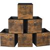 SONGMICS Scatola Portaoggetti, Set di 6 Scatole Portaoggetti con Manico, in Tessuto Oxford e Tessuto Non Tessuto, Organizer 30 x 30 x 30 cm, Regolabile, Pieghevole, Marrone Rustico e Marrone
