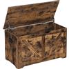 VASAGLE Puff Storage, panca portaoggetti con 2 cerniere di sicurezza, baule portaoggetti, panca per scarpe, stile country, 40 x 80 x 46 cm, per corridoio camera da letto soggiorno, marrone