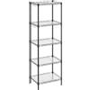 SONGMICS Mensola da Cucina, Scaffale a 5 Ripiani, Scaffale Stretto, 8 Ganci, Mobiletto da Bagno Verticale, Pannelli in Plastica PP, Altezza Regolabile, Metallo, Nero