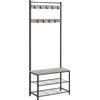 VASAGLE Appendiabiti con Ripiano per Scarpe, Mobile da Ingresso con Panca, Struttura in Acciaio 3 in 1 per Ingresso e Corridoio, 32 x 70 x 175 cm, Stile Industriale, Grezzo e Nero/Marrone Rustico e