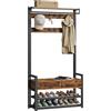 VASAGLE Appendiabiti da Corridoio, Mobile da Ingresso con 10 Ganci Rimovibili, 2 Cassetti, Panca per Scarpe, Design Separabile, 30 x 80,4 x 181,6 cm, Marrone Rustico e Nero Inchiostro/Grigio Carbone e