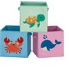 SONGMICS Scatola portaoggetti in tessuto, scatola portaoggetti per bambini, set di 3, organizer per giocattoli, pieghevole con maniglie, per cameretta dei bambini, 30 x 30 x 30 cm, tema mare, blu,