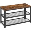 VASAGLE Panca Portascarpe, Scarpiera con Panca, Panca Portascarpe, Organizer con 2 Ripiani, 30 x 73 x 45 cm, per Ingresso, Soggiorno, Acciaio, Stile Industriale, Marrone Rustico e Nero/Grigio e
