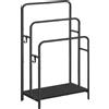 VASAGLE Portasciugamani da terra, portasciugamani a 3 barre, 50 x 30 x 100 cm, 2 ganci, ripiano portaoggetti, ripiano per coperte, asciugamani da bagno, nero inchiostro e nero ebano/bianco nuvola e