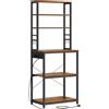 VASAGLE Mensola da Cucina con Presa di Corrente, Mensola per Panetteria, 6 Ripiani e 6 Ganci, per Microonde, Struttura in Acciaio, 40 x 60 x 167 cm, Marrone Rustico e Nero Inchiostro/Rovere Oro e