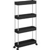 SONGMICS Carrello Ausiliario con 4 Ripiani e Ruote, Carrello da Cucina in Plastica, Carrello Stretto per lo Stoccaggio, Salvaspazio, per Bagno, Cucina, Ufficio, 40 x 12,5 x 88 cm, Nero/Grigio/Bianco