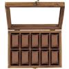 SONGMICS Scatola Porta Orologi con 10 Scomparti, Scatola in Legno Massello, con Coperchio in Vetro, Cuscino per Orologi, Regalo per le Persone Care, Noce Rustico, Idea Regalo di Natale