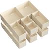 SONGMICS Organizzatori per cassetti, divisori per cassetti, set di 12, scatole portaoggetti pieghevoli in tessuto per calzini, biancheria intima, reggiseni, cravatte, sciarpe, beige sabbia/bianco