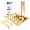 Exzact EX-SR08 Kit Avvolgibile per Sushi in Bambù Set 8 pz. - 2 x Mats, 1 Paletta Riso, 1 Spargiriso, 4 Coppie di Bacchette - Tutto Naturale, Stile Orientale