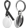 Laylion AirTag - Custodia sicura per anello in acciaio INOX con cinghia, portachiavi con custodia protettiva per tag aria con accessorio resistente ai graffi (nero+argento)
