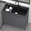 TAITUTE 68cm Lavandino da Giardino Autoportante in Acciaio Inox Nero, Lavello da Esterno con Mobiletto in Alluminio Alveolare, Lavatoio con Rubinetto Caldo e Freddo per Garage, Balcone e Camping